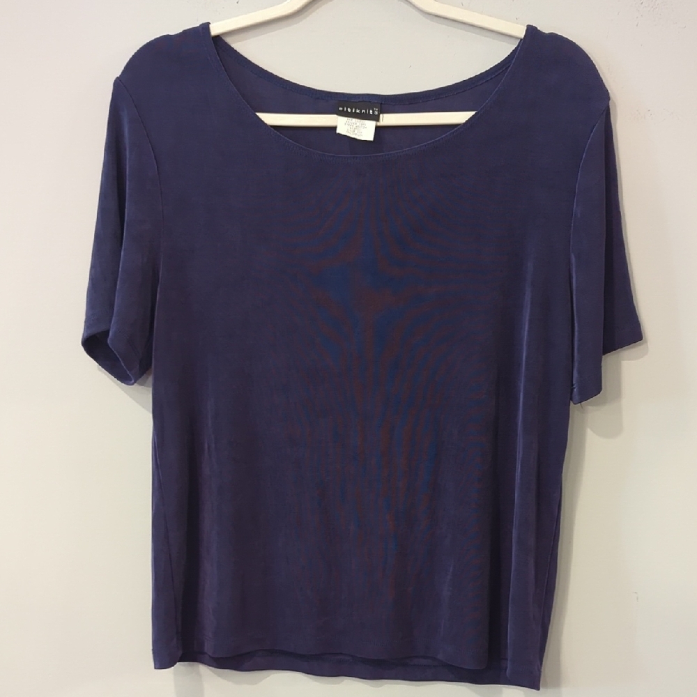 Vintage‎ Citiknits Tee Indigo Stretchy Knit Shott Sleeve Top size Medium
